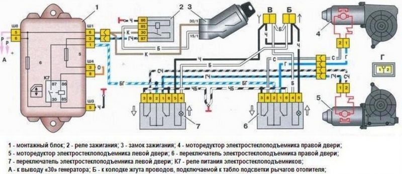 Описание стеклоподъемников на ваз 2114, схема подключения, ремонт и замена