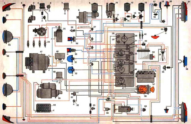 Поиск проблем с проводкой газ 3307 и 3309, цветная электросхема с описанием