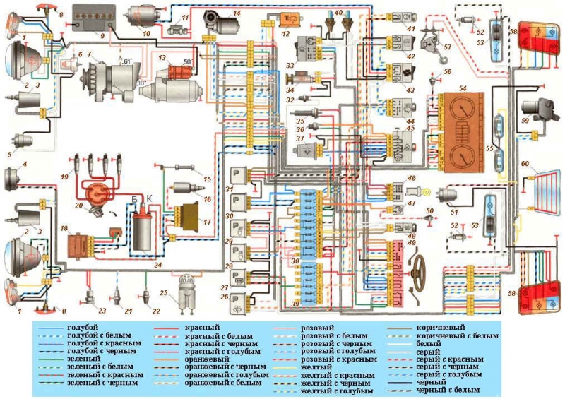 Проводка ваз 21214, 21213 и др. нива инжектор и карбюратор, электрическая схема